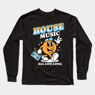 HOUSE MUSIC  - Retro Mascot All Life Long (white/orange/blue) Long Sleeve T-Shirt